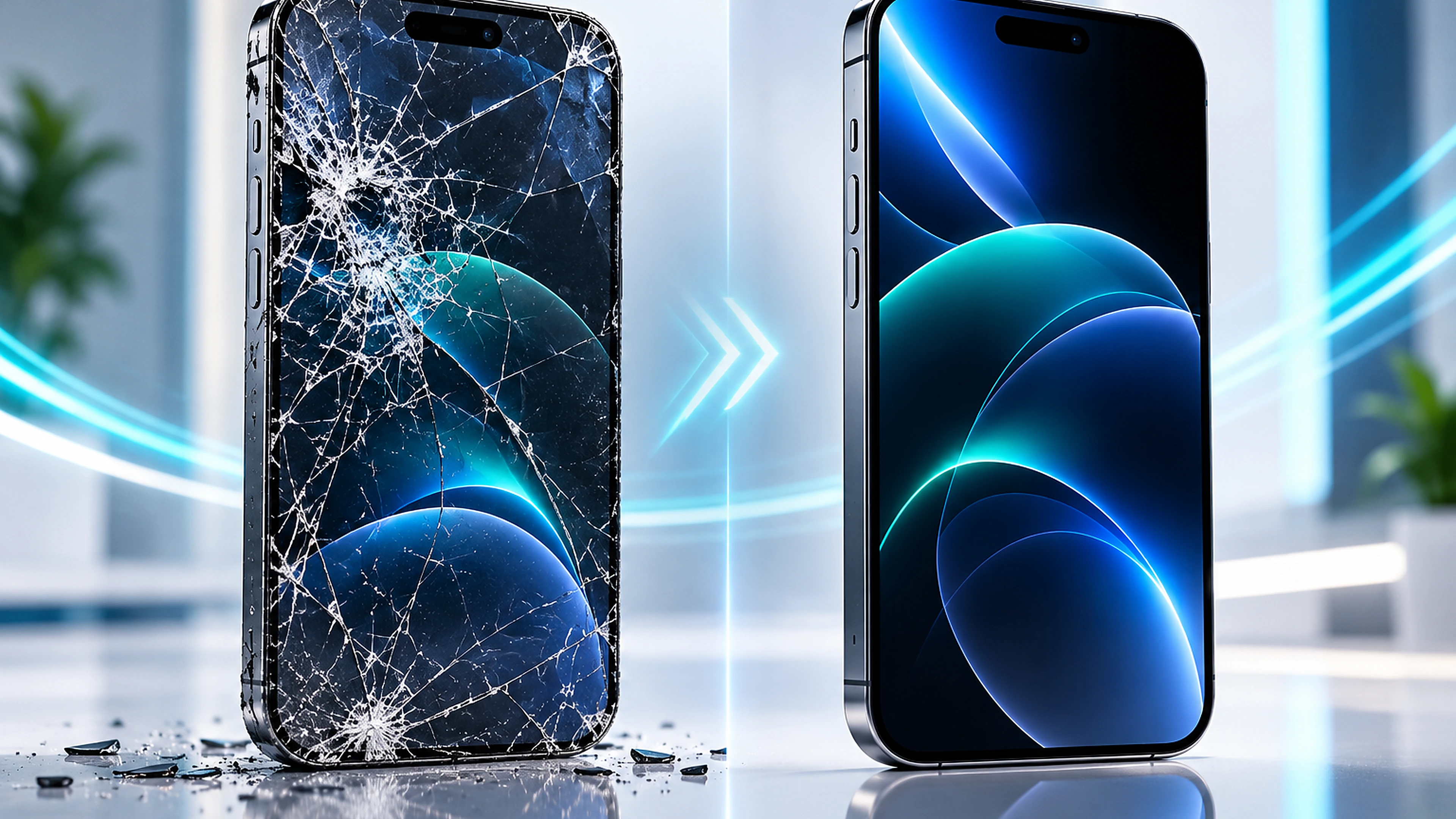 Before and after smartphone screen repair